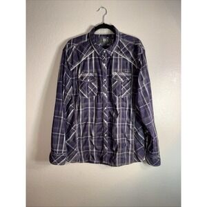 Buckle BKE Pearl Snap Shirt Mens XL Purple/Gray Plaid Relaxed Fit Long Sleeve